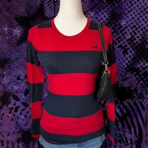 red and dark blue long sleeve top hollister top